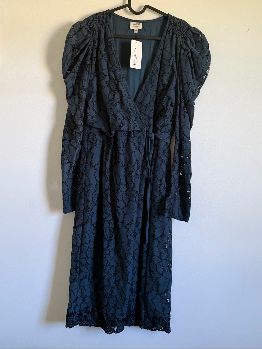 HEMANT & NANDITA Navy Lace Midi Wrap Dress